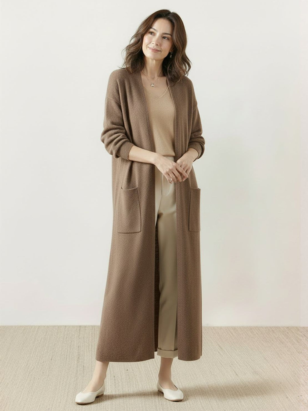 Nanette – Women's Long Open-Front Cardigan with Pockets