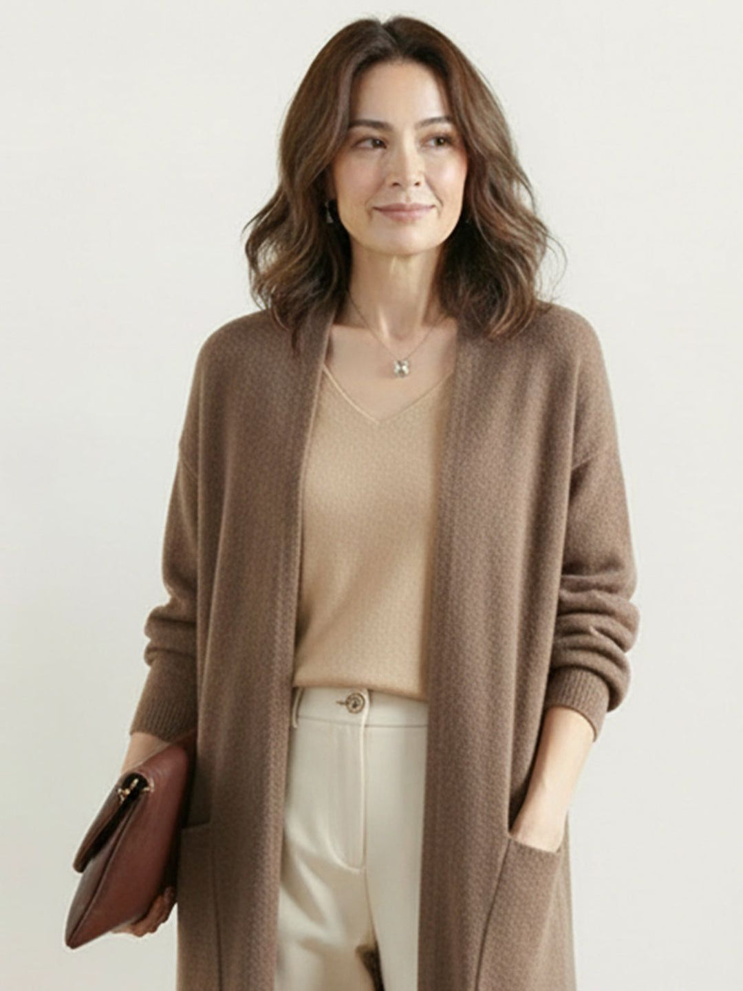 Nanette – Women's Long Open-Front Cardigan with Pockets