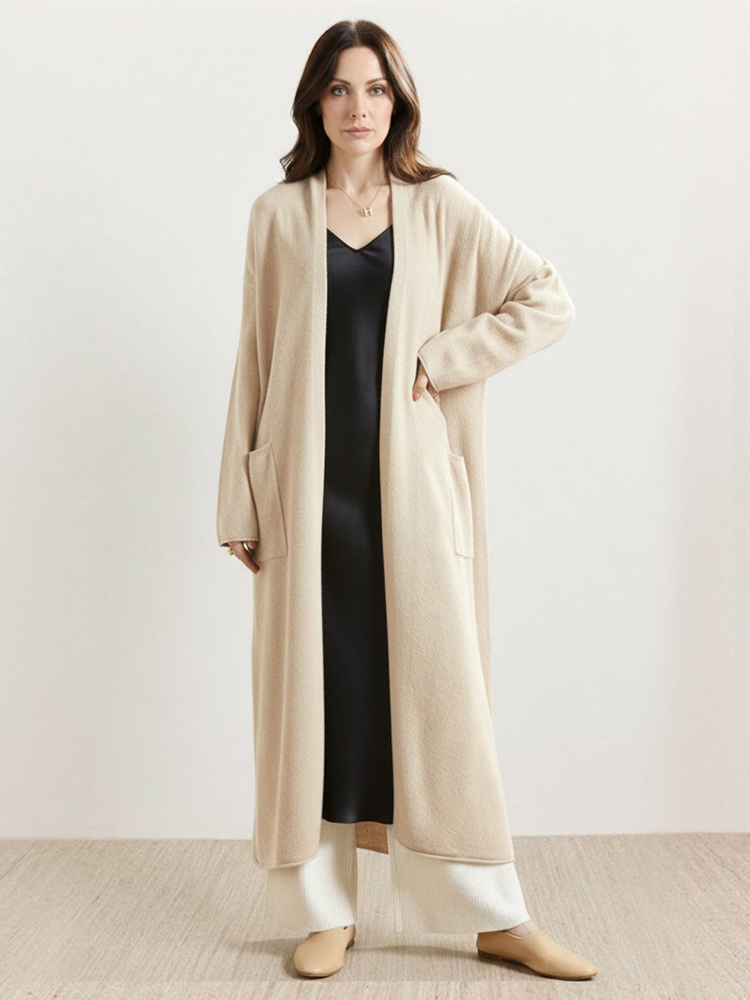 Nanette – Women's Long Open-Front Cardigan with Pockets