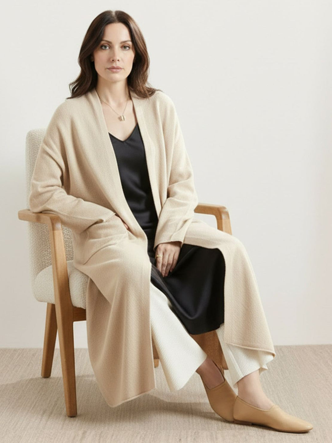 Nanette – Women's Long Open-Front Cardigan with Pockets