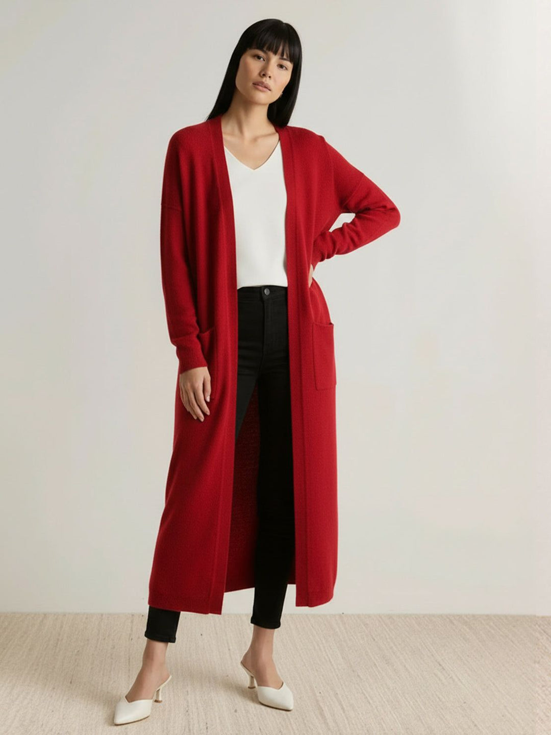 Nanette – Women's Long Open-Front Cardigan with Pockets