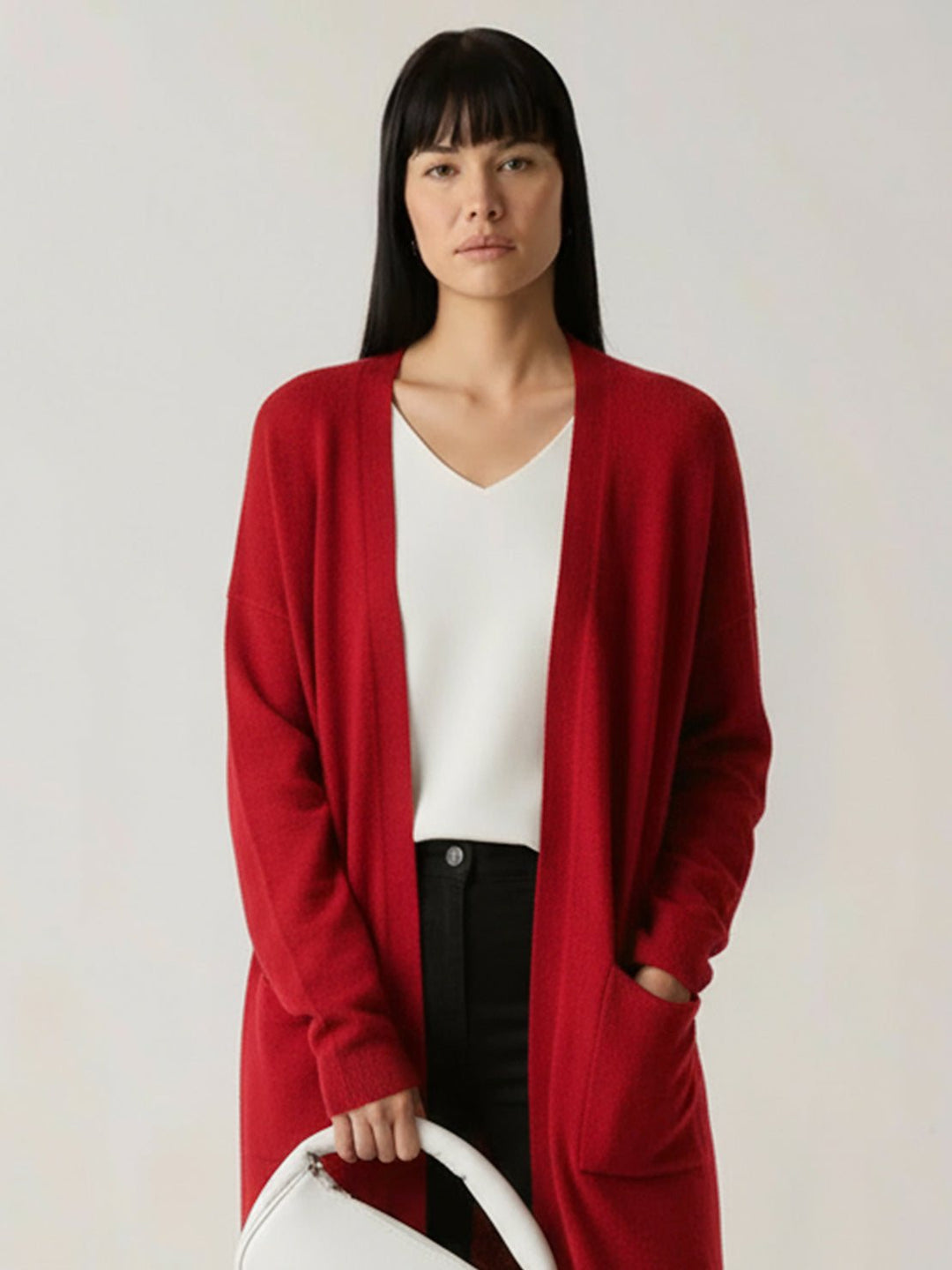 Nanette – Women's Long Open-Front Cardigan with Pockets