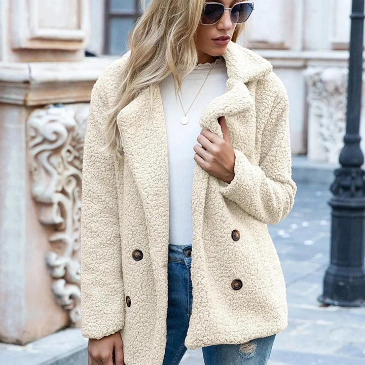 Nelda – Women's Double-Breasted Teddy Jacket with Wide Notch Lapels