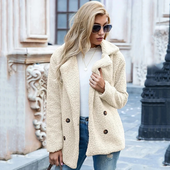 Nelda – Women's Double-Breasted Teddy Jacket with Wide Notch Lapels