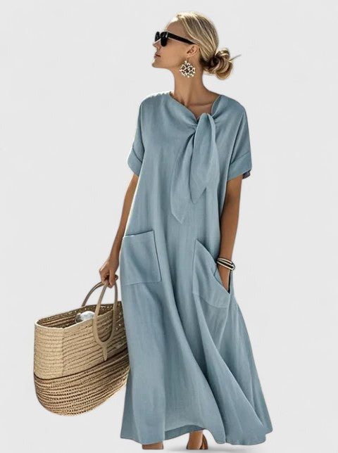 Lucia – Tie-Neck Sundress Maxi with Side Pockets