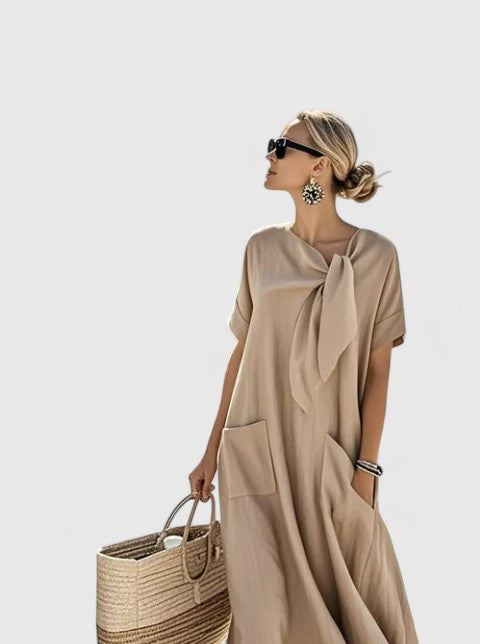 Lucia – Tie-Neck Sundress Maxi with Side Pockets