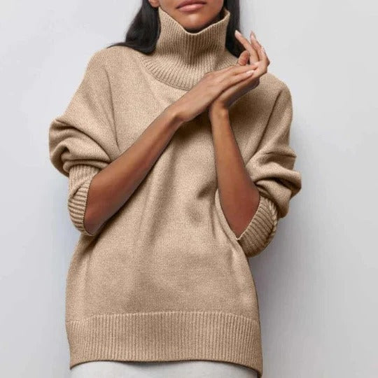Jenny – Oversized Turtleneck Sweater with Wide Ribbed Trims
