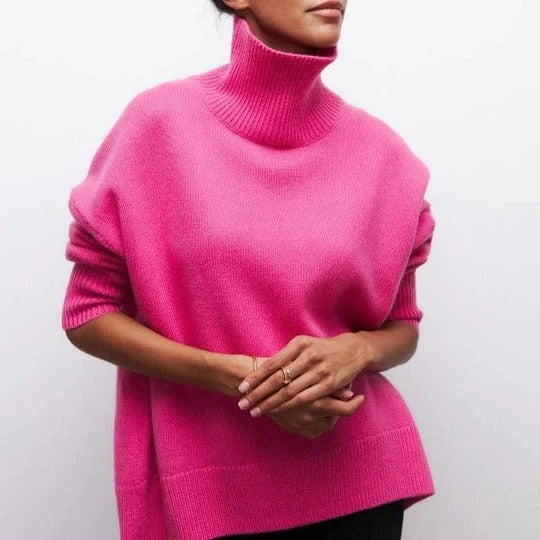 Jenny – Oversized Turtleneck Sweater with Wide Ribbed Trims
