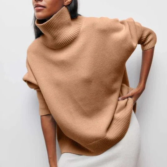 Jenny – Oversized Turtleneck Sweater with Wide Ribbed Trims