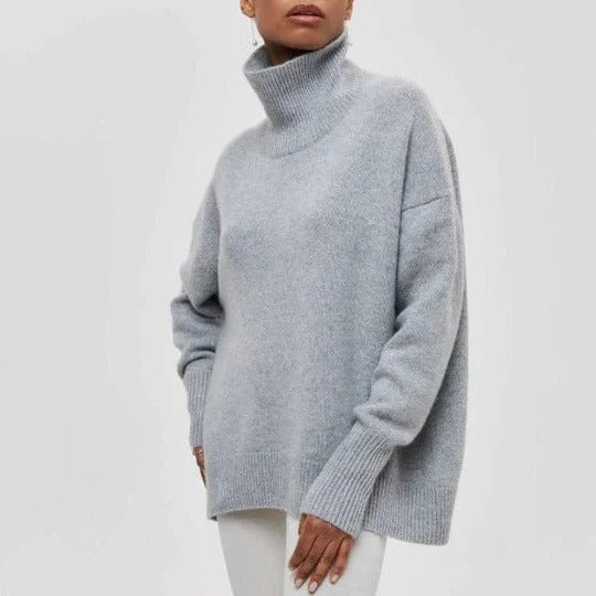 Jenny – Oversized Turtleneck Sweater with Wide Ribbed Trims