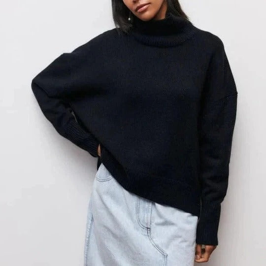 Jenny – Oversized Turtleneck Sweater with Wide Ribbed Trims