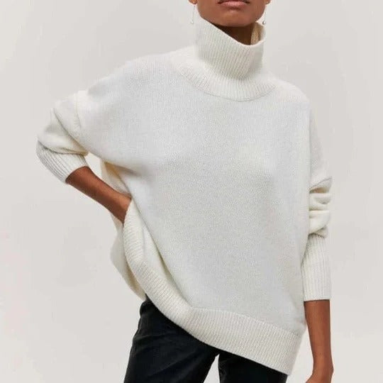 Jenny – Oversized Turtleneck Sweater with Wide Ribbed Trims