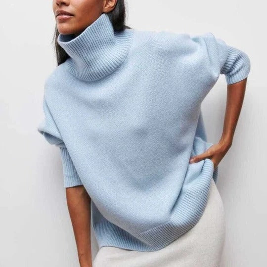 Jenny – Oversized Turtleneck Sweater with Wide Ribbed Trims