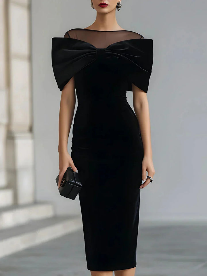 Ottoline – Off-Shoulder Velvet-Look Bow-Back Midi Dress for Women