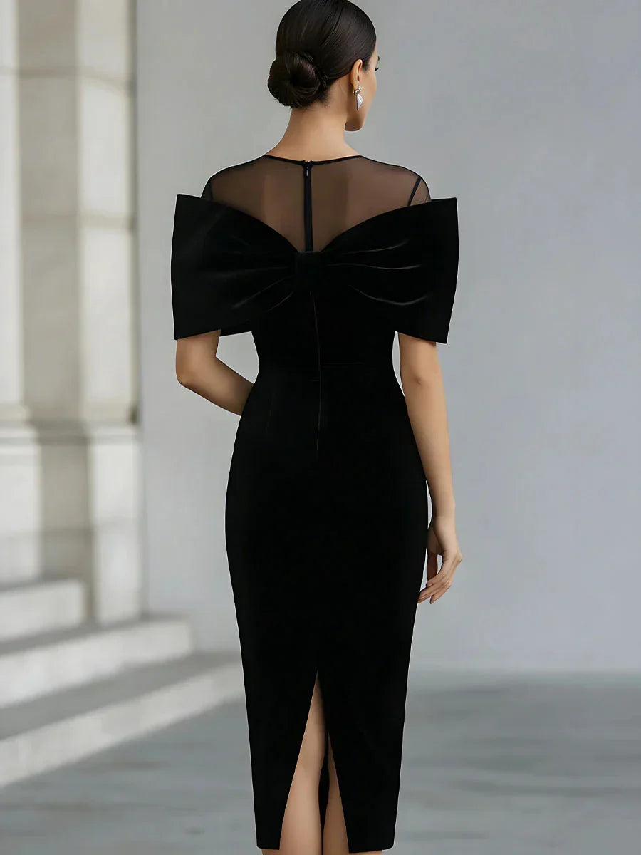 Ottoline – Off-Shoulder Velvet-Look Bow-Back Midi Dress for Women
