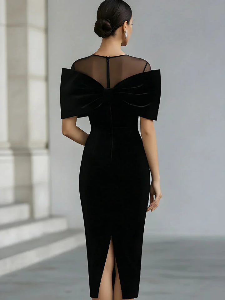 Ottoline – Off-Shoulder Velvet-Look Bow-Back Midi Dress for Women