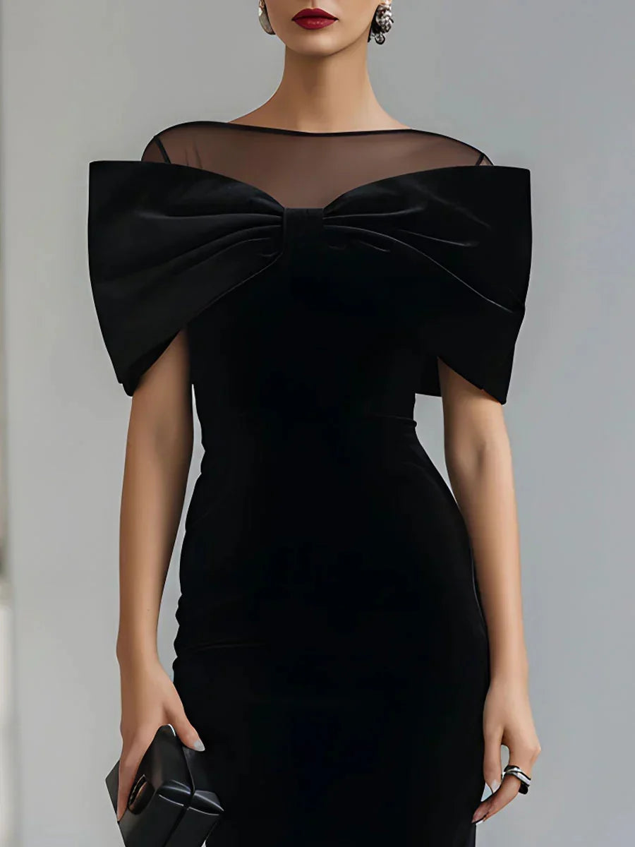 Ottoline – Off-Shoulder Velvet-Look Bow-Back Midi Dress for Women