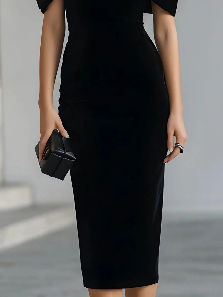 Ottoline – Off-Shoulder Velvet-Look Bow-Back Midi Dress for Women