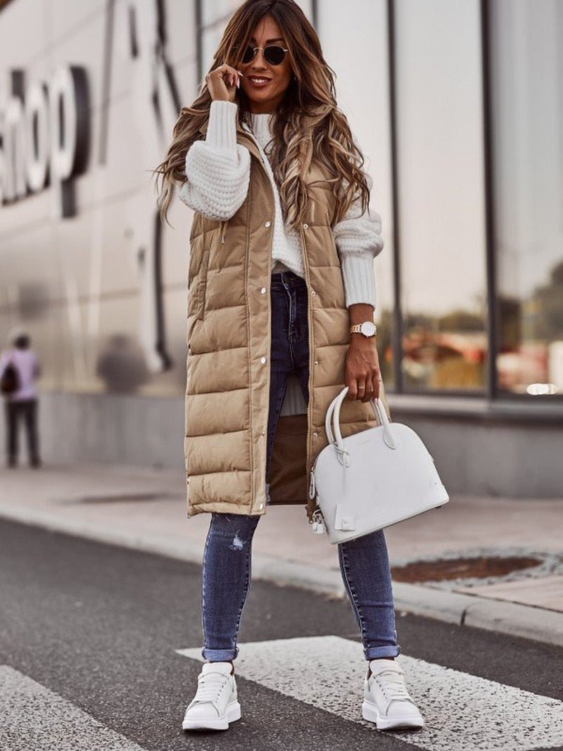 Suzanna – Hooded Longline Puffer Vest for Women