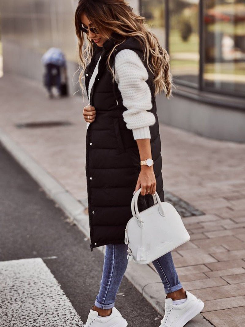 Suzanna – Hooded Longline Puffer Vest for Women