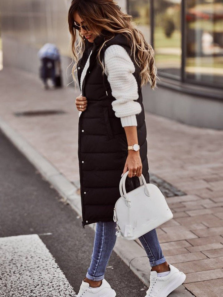 Suzanna – Hooded Longline Puffer Vest for Women