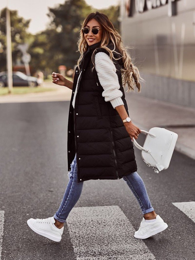 Suzanna – Hooded Longline Puffer Vest for Women