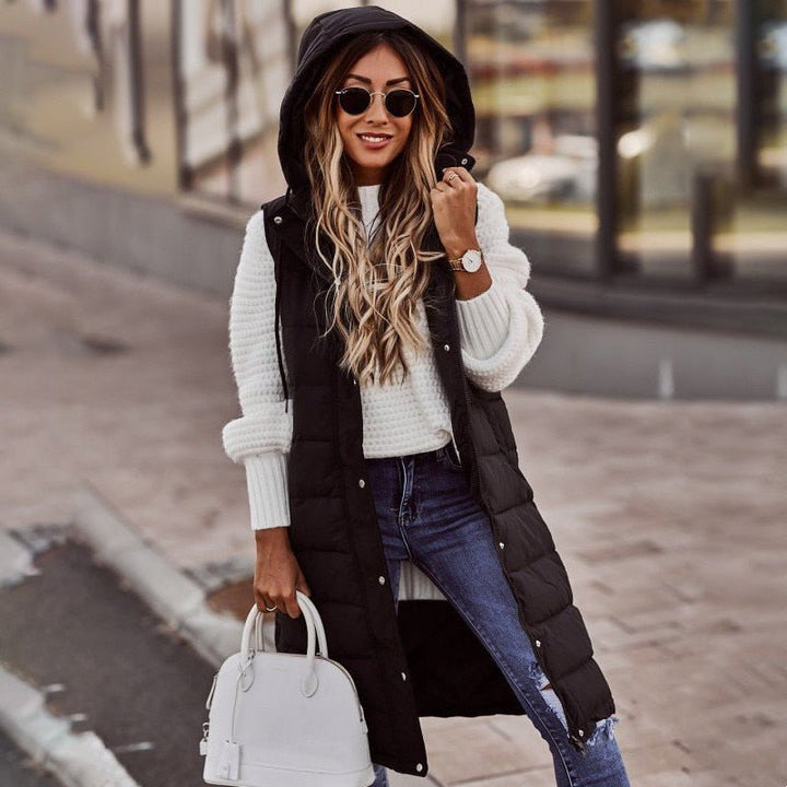 Suzanna – Hooded Longline Puffer Vest for Women