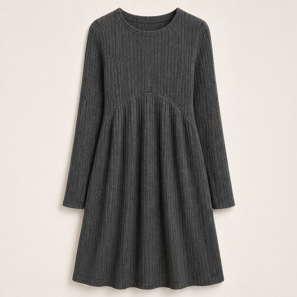 Patsy – Women's Ribbed Long Sleeve A-Line Sweater Dress with Pockets