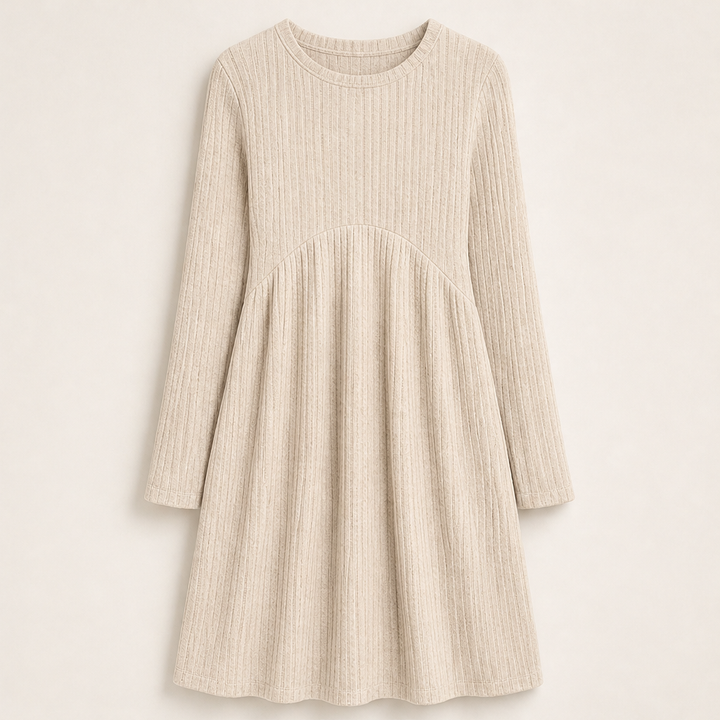 Patsy – Women's Ribbed Long Sleeve A-Line Sweater Dress with Pockets