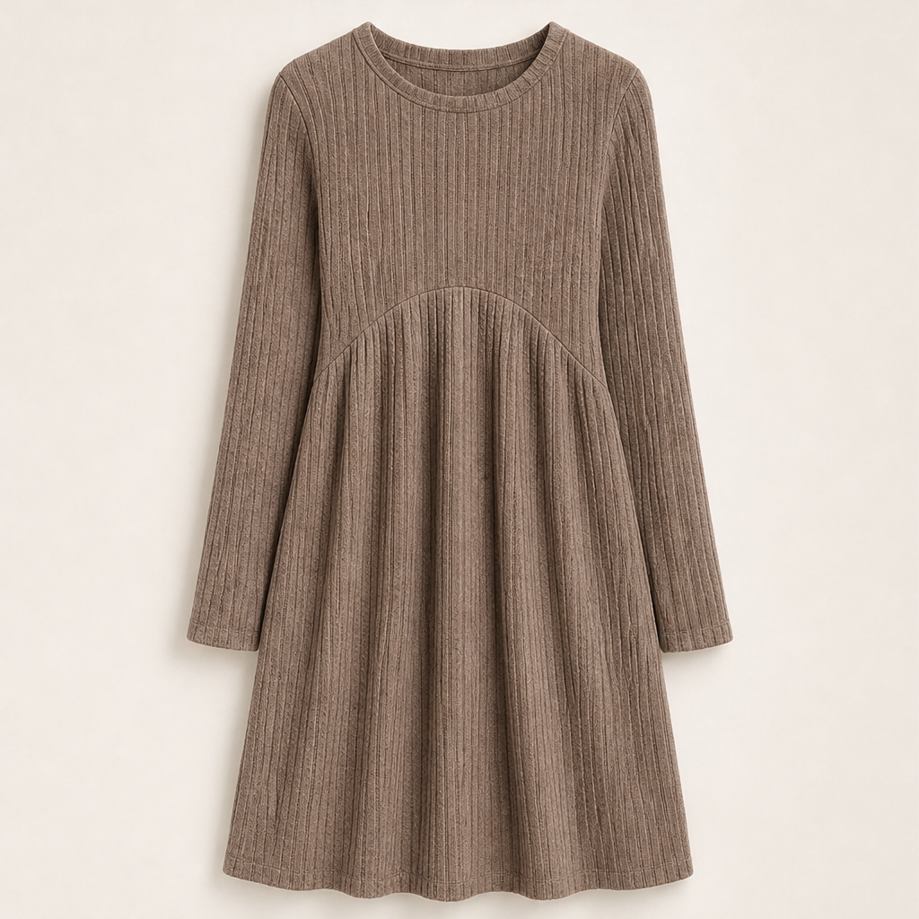 Patsy – Women's Ribbed Long Sleeve A-Line Sweater Dress with Pockets