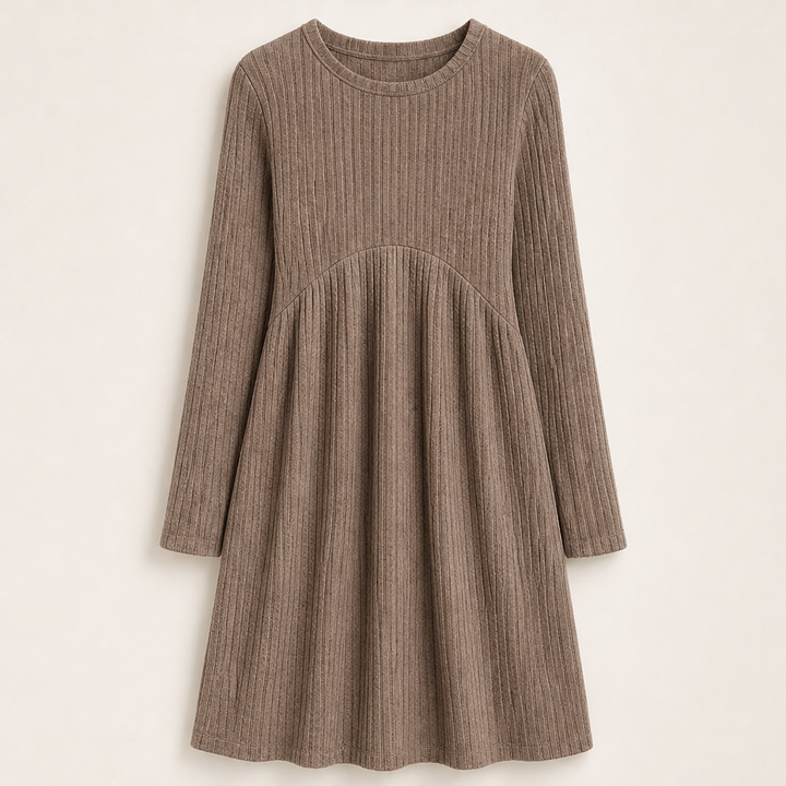 Patsy – Women's Ribbed Long Sleeve A-Line Sweater Dress with Pockets