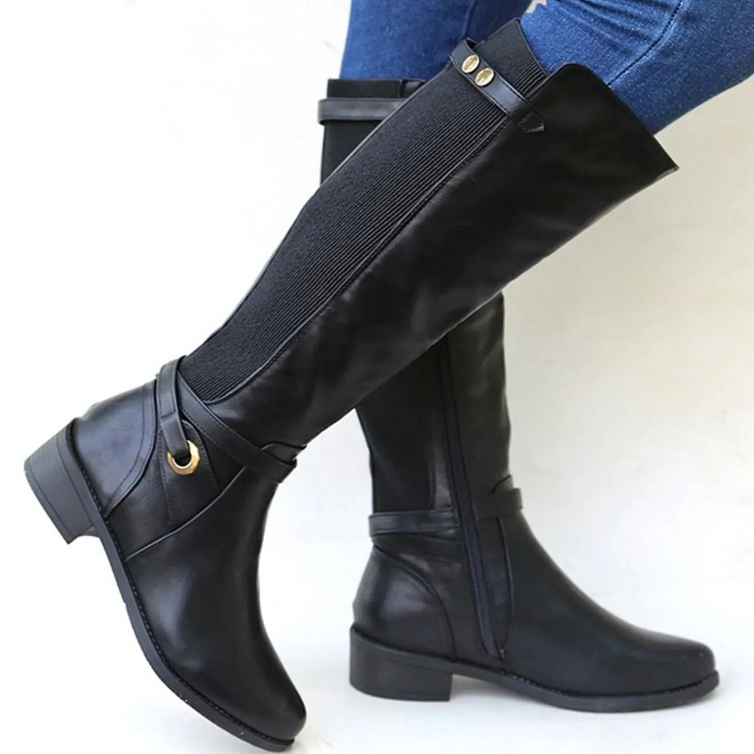 Peggy – Women's Wide Calf Knee-High Boots with Elastic Panel