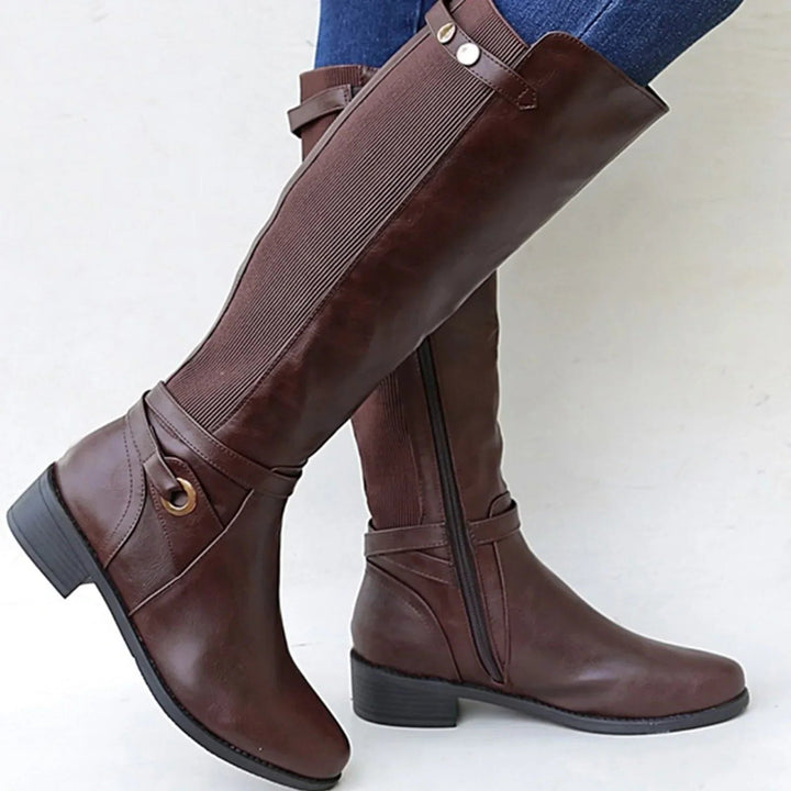 Peggy – Women's Wide Calf Knee-High Boots with Elastic Panel