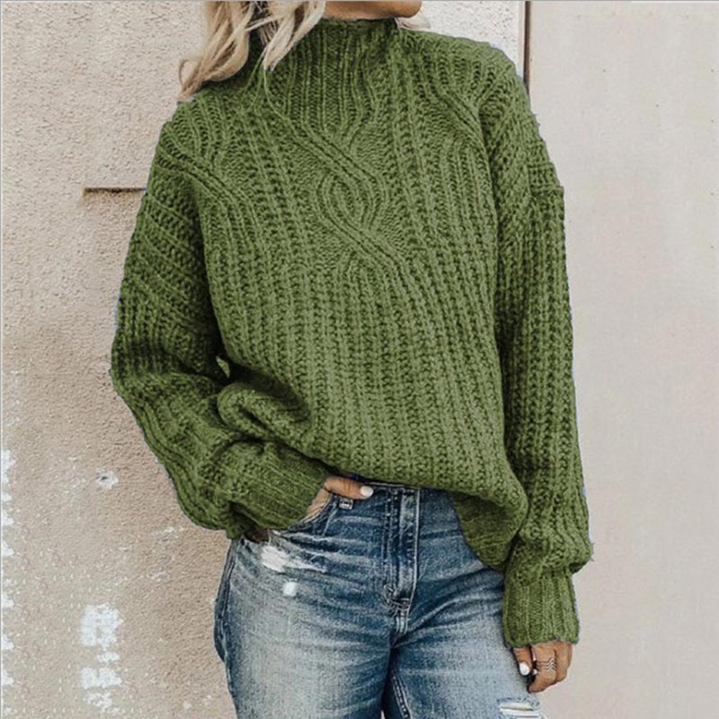 Perla – Women's Chunky Cable-Stitch Mock Neck Sweater