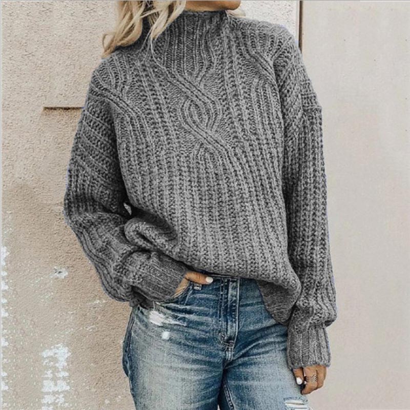 Perla – Women's Chunky Cable-Stitch Mock Neck Sweater