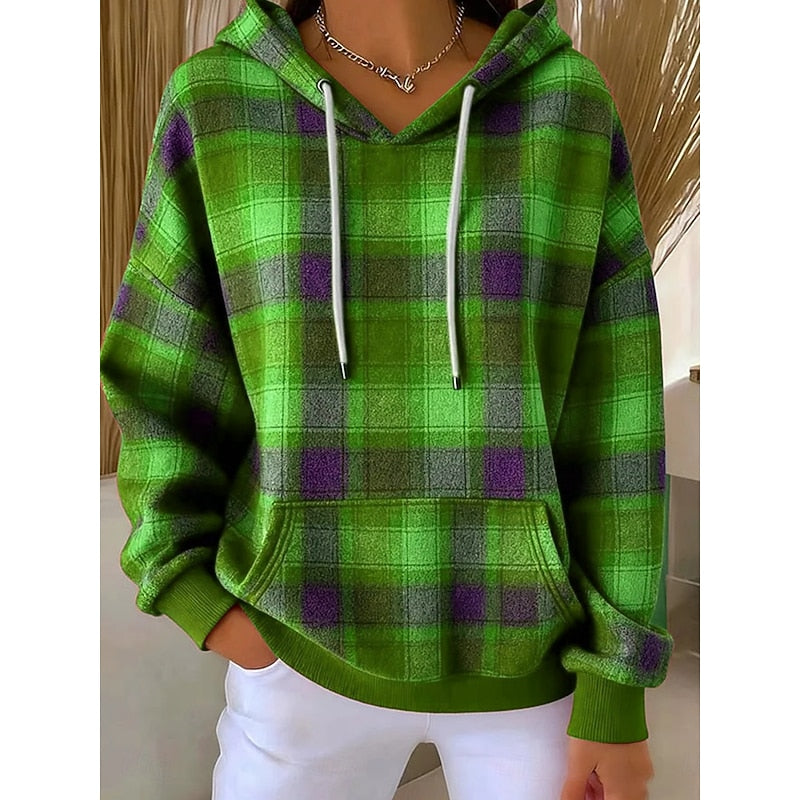 Malvina – Checked Kangaroo-Pocket Hoodie for Women