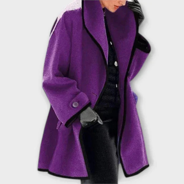 Linda – Contrast-Trim Swing Coat with Shawl Collar