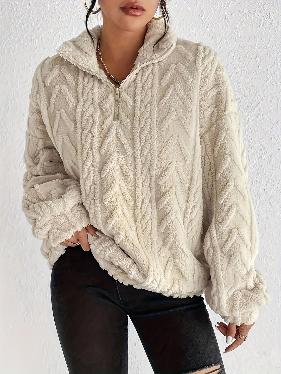 Primrose – Women's Sherpa Quarter-Zip Pullover with Cable Texture