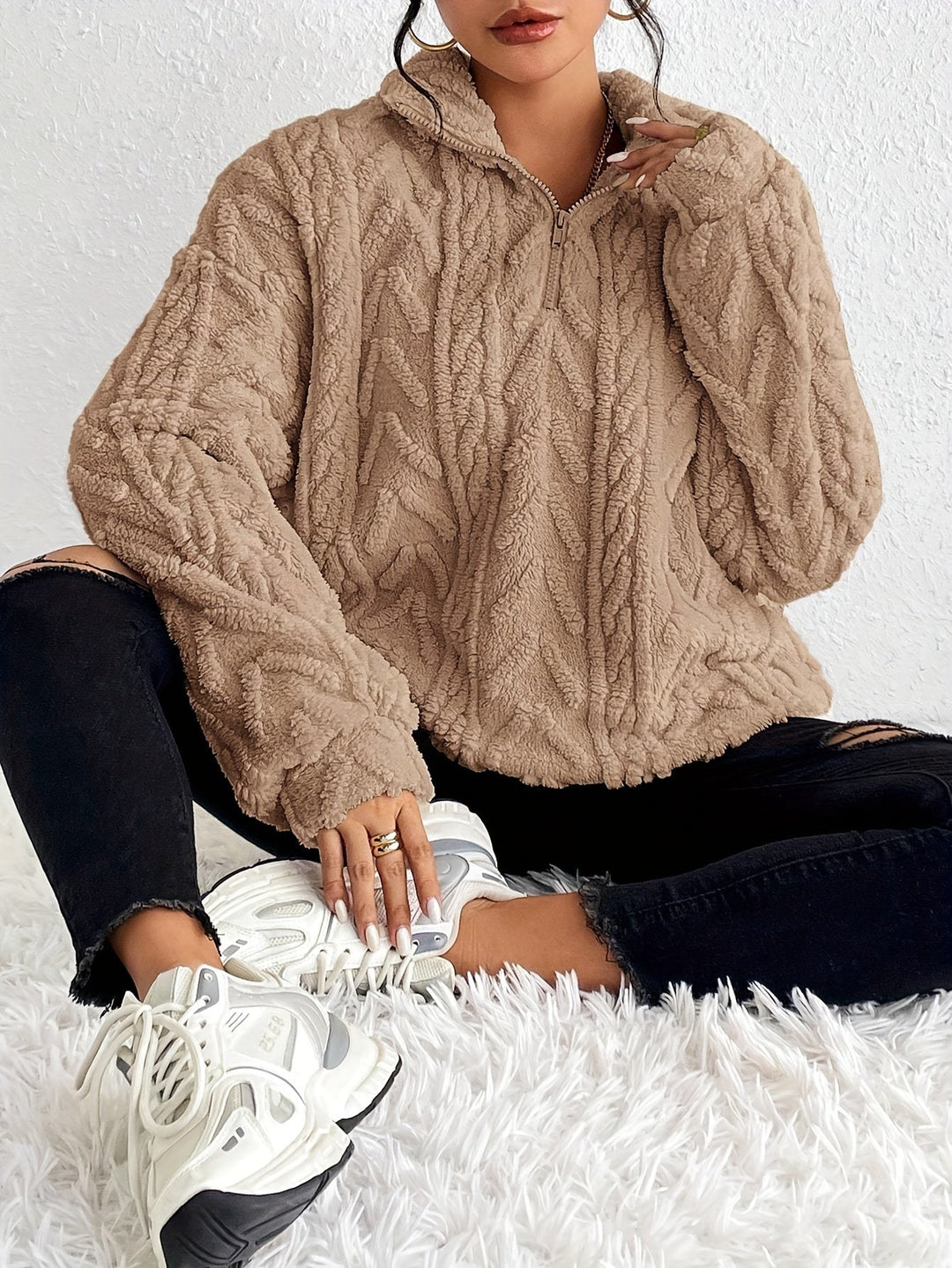 Primrose – Women's Sherpa Quarter-Zip Pullover with Cable Texture