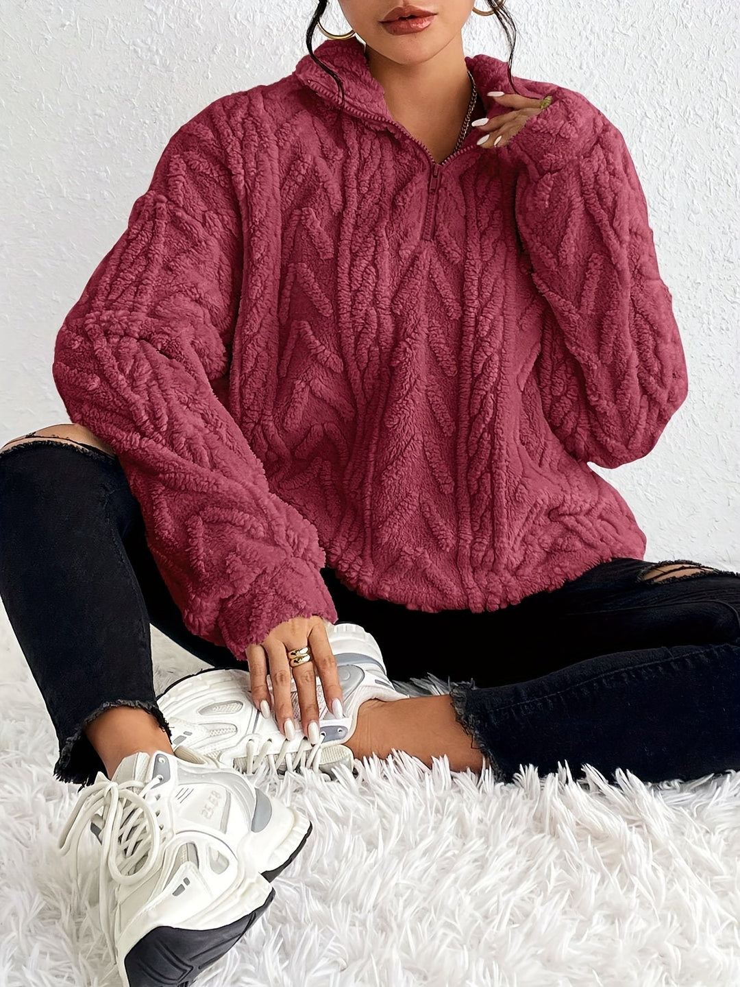 Primrose – Women's Sherpa Quarter-Zip Pullover with Cable Texture