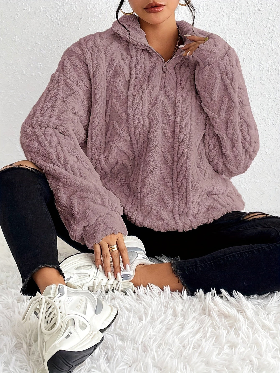 Primrose – Women's Sherpa Quarter-Zip Pullover with Cable Texture