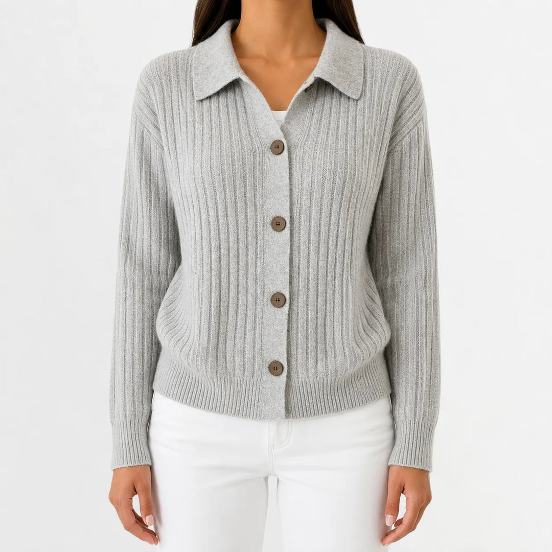 Quinley – Women's Ribbed Collared Button-Front Cardigan