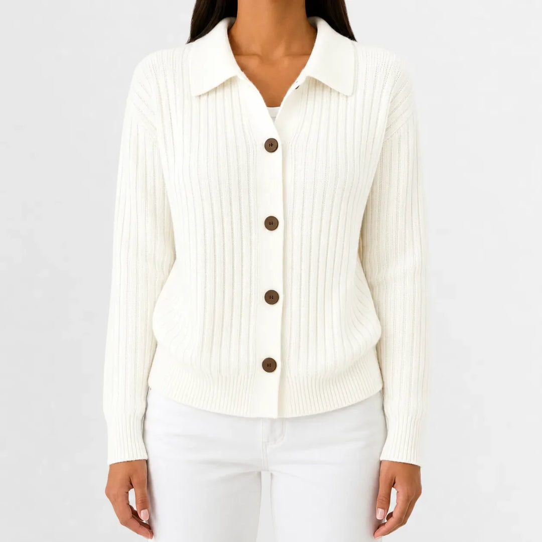 Quinley – Women's Ribbed Collared Button-Front Cardigan
