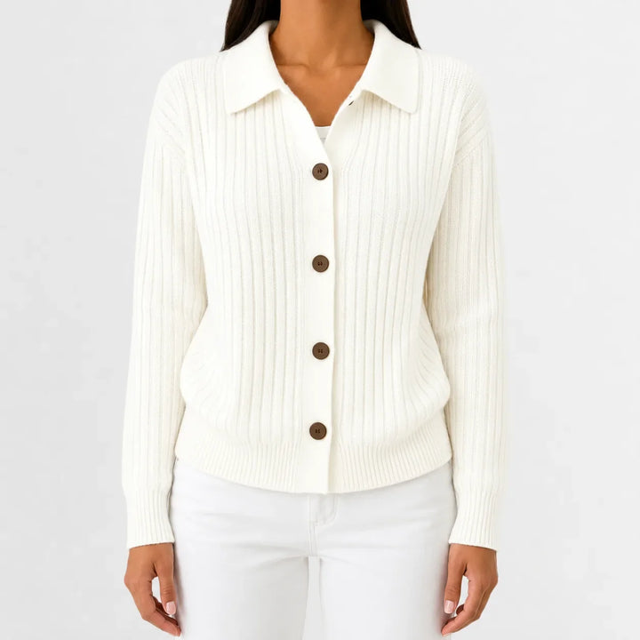 Quinley – Women's Ribbed Collared Button-Front Cardigan
