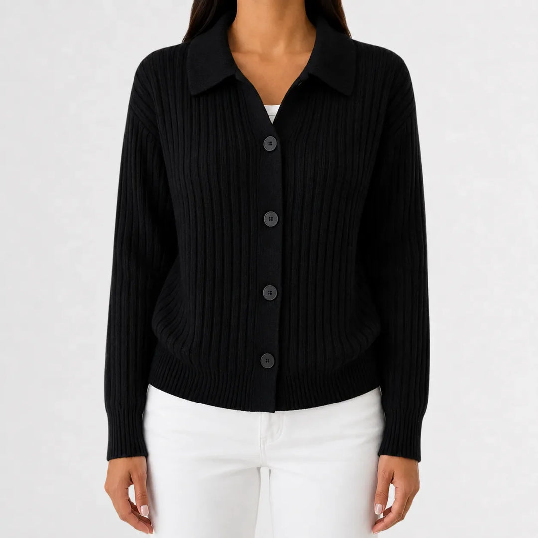 Quinley – Women's Ribbed Collared Button-Front Cardigan