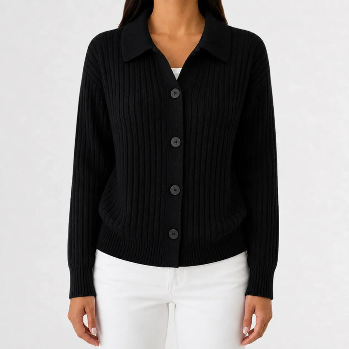 Quinley – Women's Ribbed Collared Button-Front Cardigan