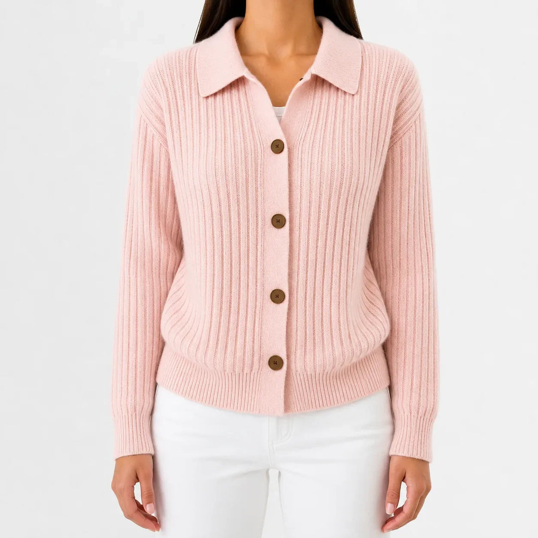 Quinley – Women's Ribbed Collared Button-Front Cardigan