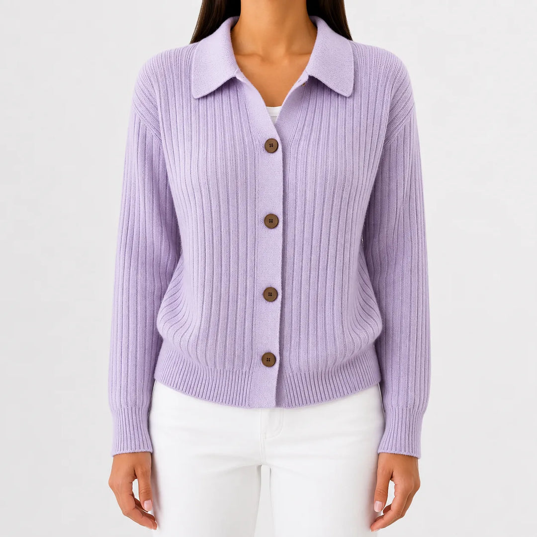 Quinley – Women's Ribbed Collared Button-Front Cardigan