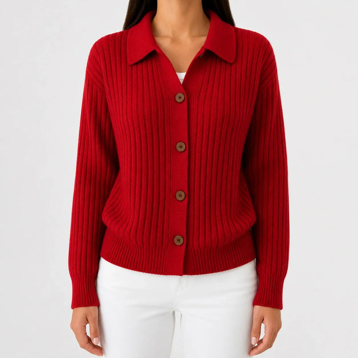Quinley – Women's Ribbed Collared Button-Front Cardigan