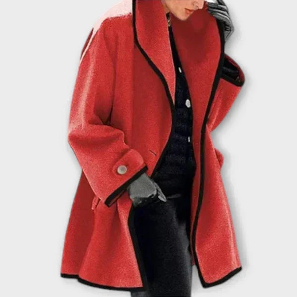 Linda – Contrast-Trim Swing Coat with Shawl Collar